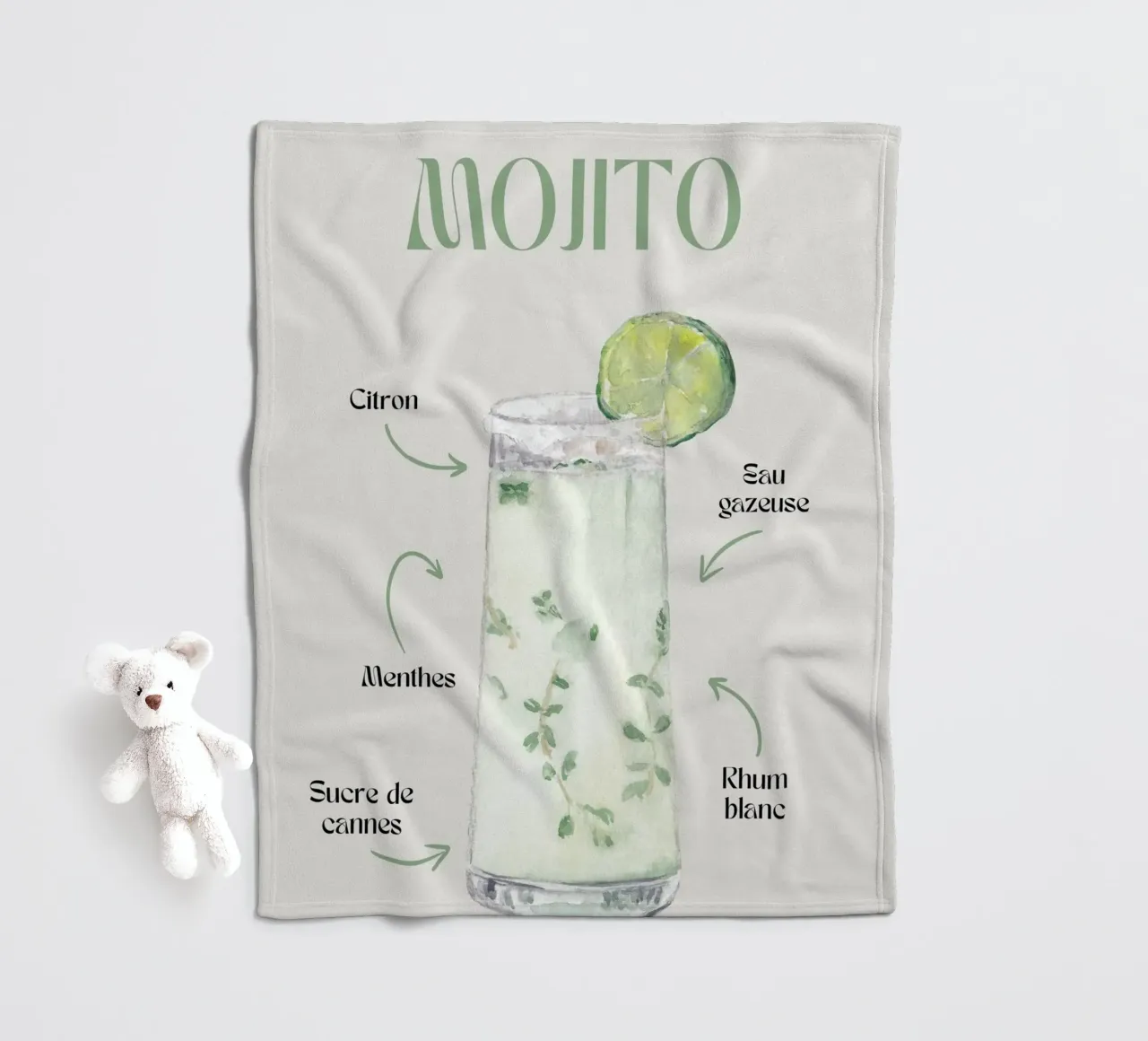 Mojito Classic: Refreshing Watercolor Cocktail Recipe Print fleece blanket by NorwesClub