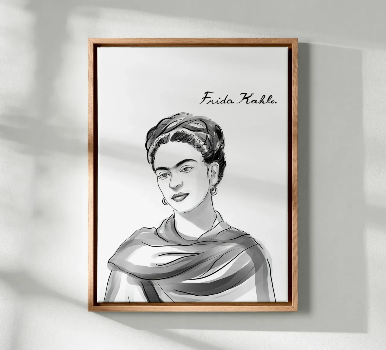 Frida Kahlo Minimalist Sketch - Iconic, Elegant, Timeless Ar lienzo con Marco flotante de NorwesClub