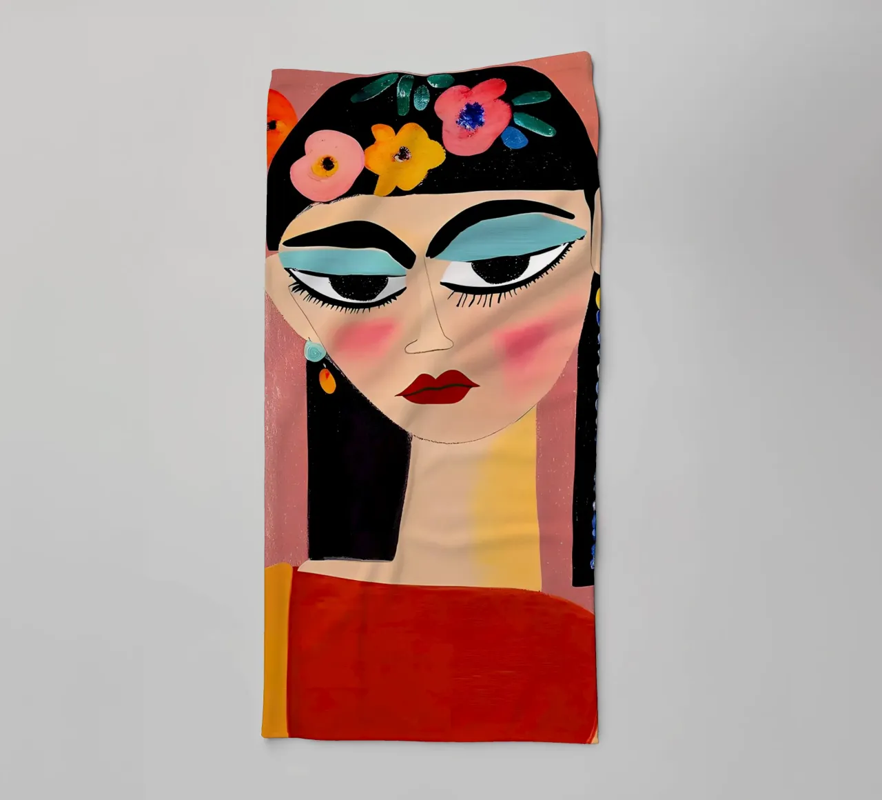 Modern Folk Art Portrait - Bold, Colorful, Abstract Face Ar towel by NorwesClub