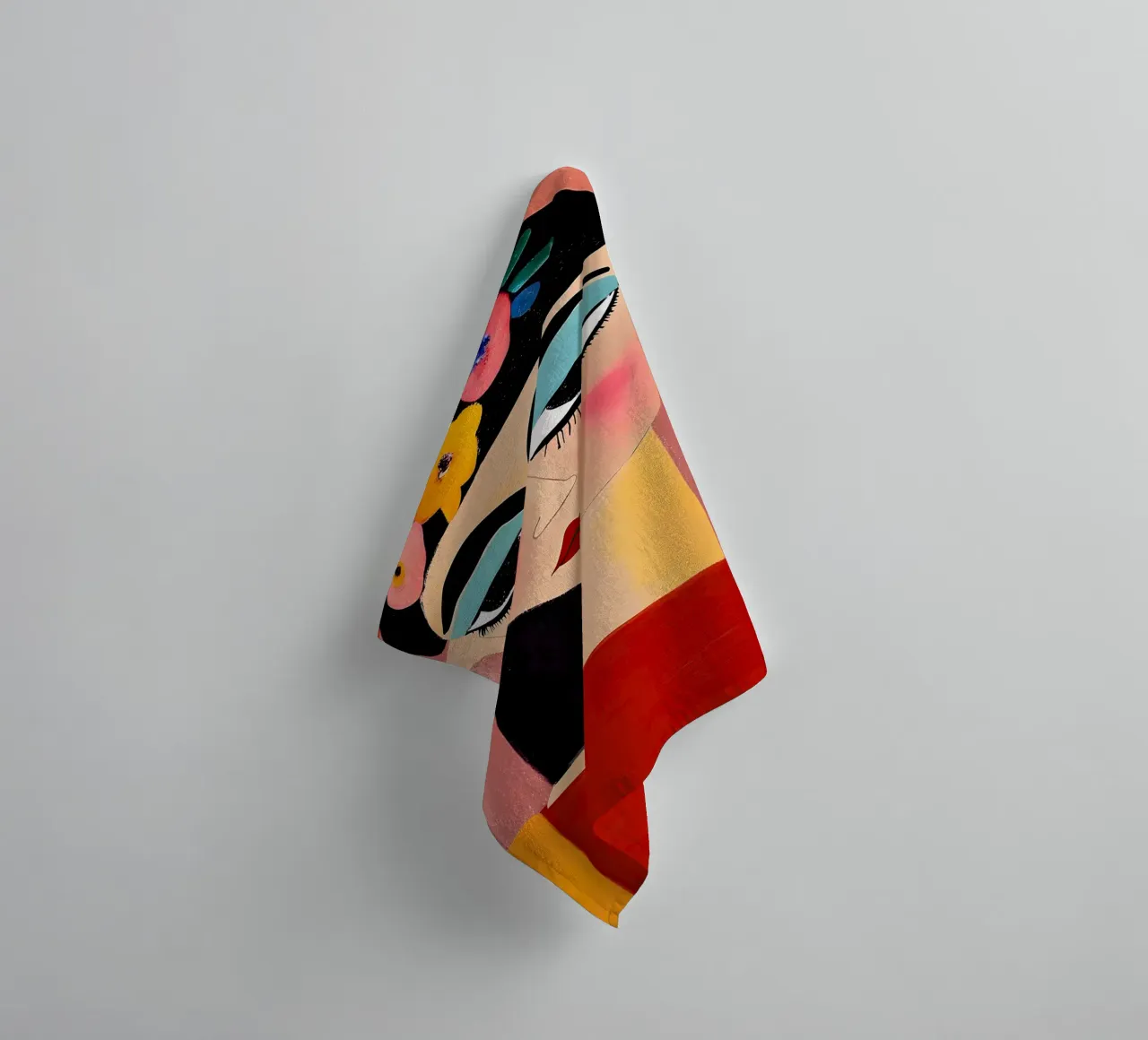 Modern Folk Art Portrait - Bold, Colorful, Abstract Face Ar towel by NorwesClub