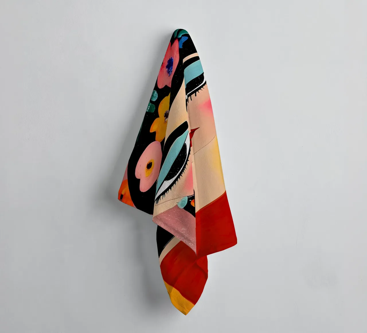 Modern Folk Art Portrait - Bold, Colorful, Abstract Face Ar towel by NorwesClub