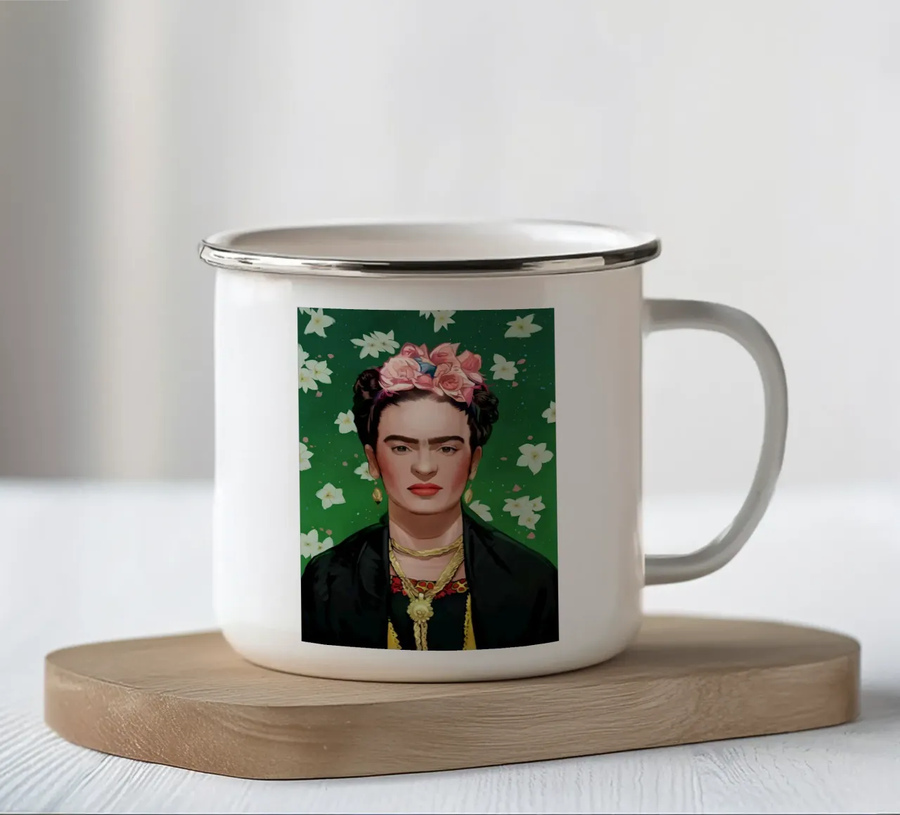 Frida Kahlo Floral Pop - Iconic, Vibrant, Lush Green Art enamel mug by NorwesClub