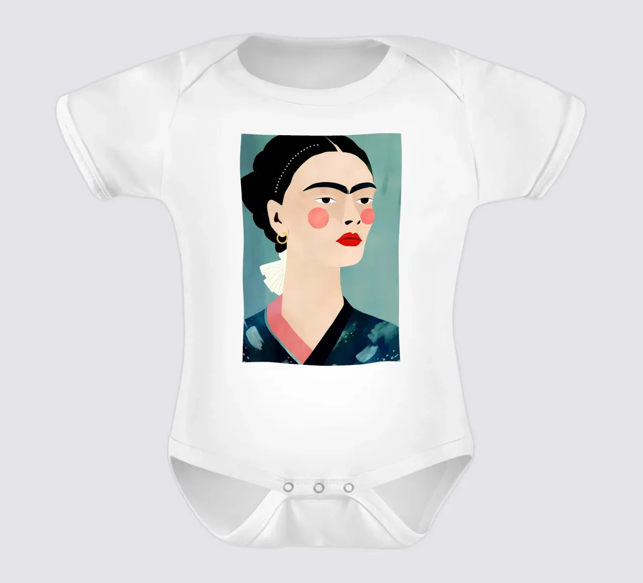 Frida Kahlo Stylized Portrait - Modern, Minimalist, Expressi short-sleeve baby romper by NorwesClub