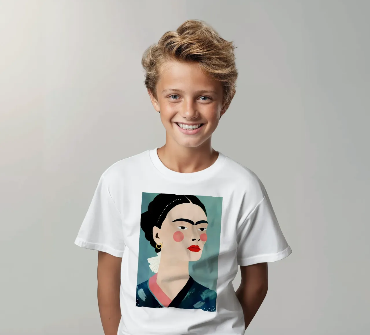 Gestileerd portret van Frida Kahlo - Modern, Minimalistisch, Expressi kinder t-shirt van NorwesClub