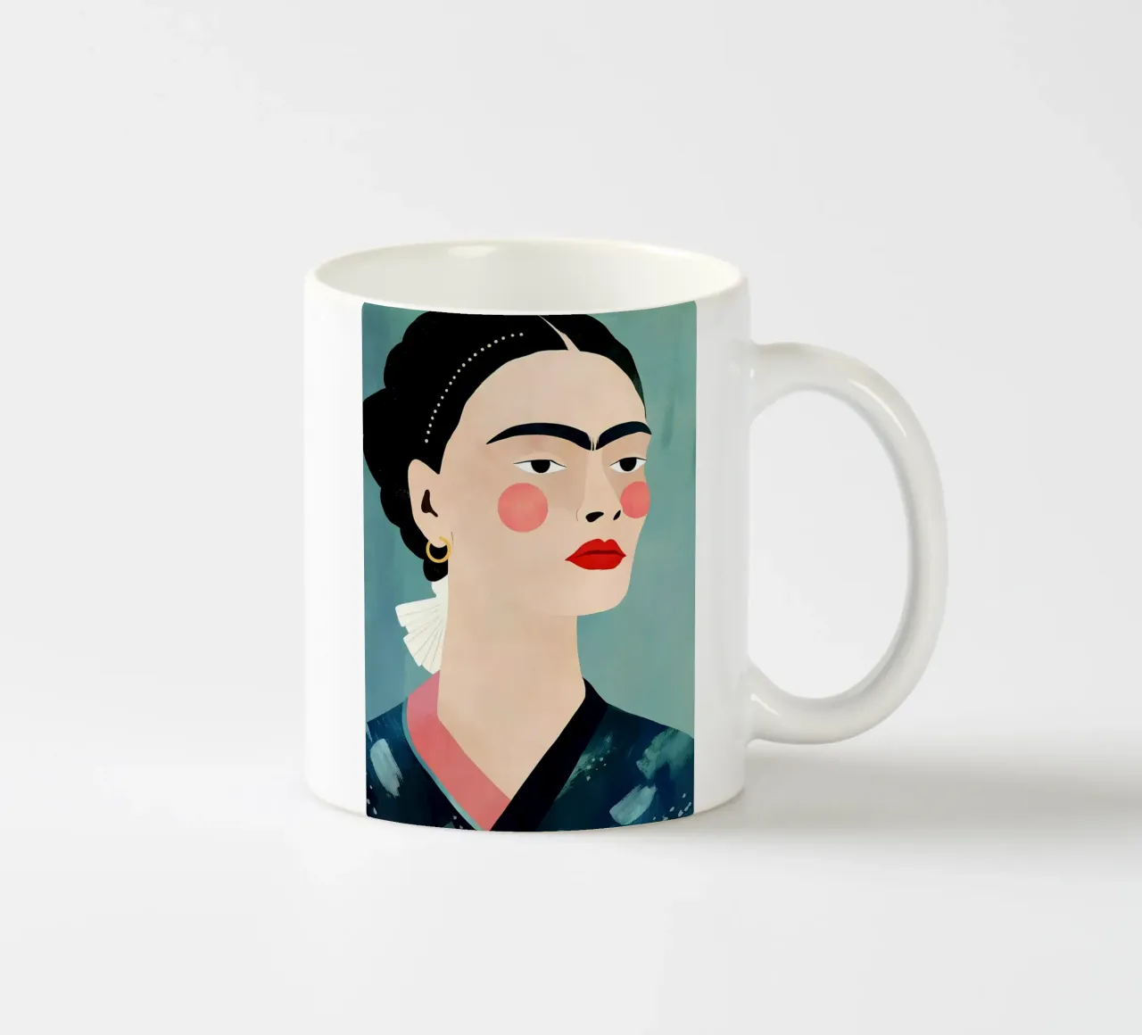 Frida Kahlo Stylized Portrait - Modern, Minimalist, Expressi ceramic mug by NorwesClub