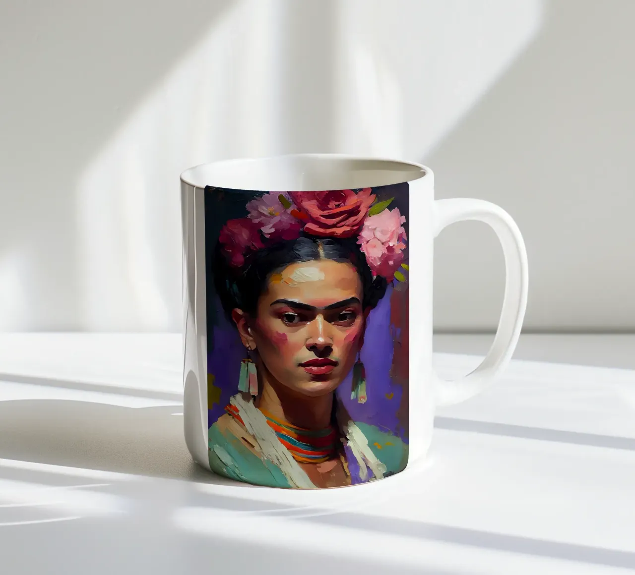 Ritratto espressionista di Frida Kahlo - Audace, testurizzato, colorato tazza in ceramica da NorwesClub