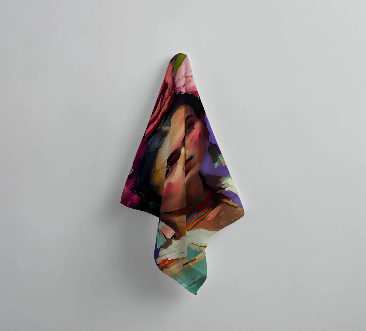 Expressionistisch portret van Frida Kahlo - Vet, Gestructureerd, Kleurrijk badhanddoek van NorwesClub