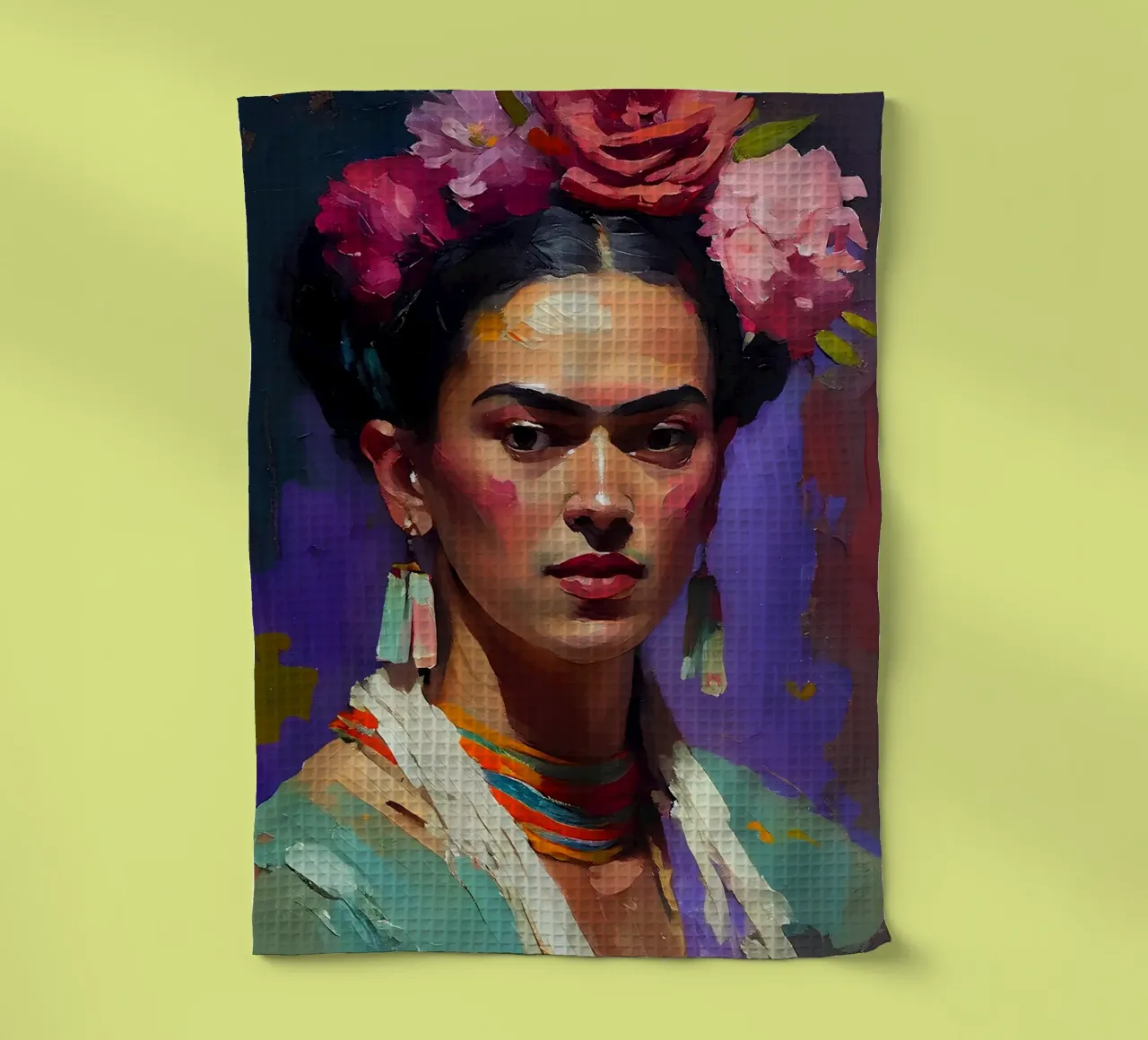 Portrait expressionniste de Frida Kahlo - gras, texturé, coloré torchon de NorwesClub