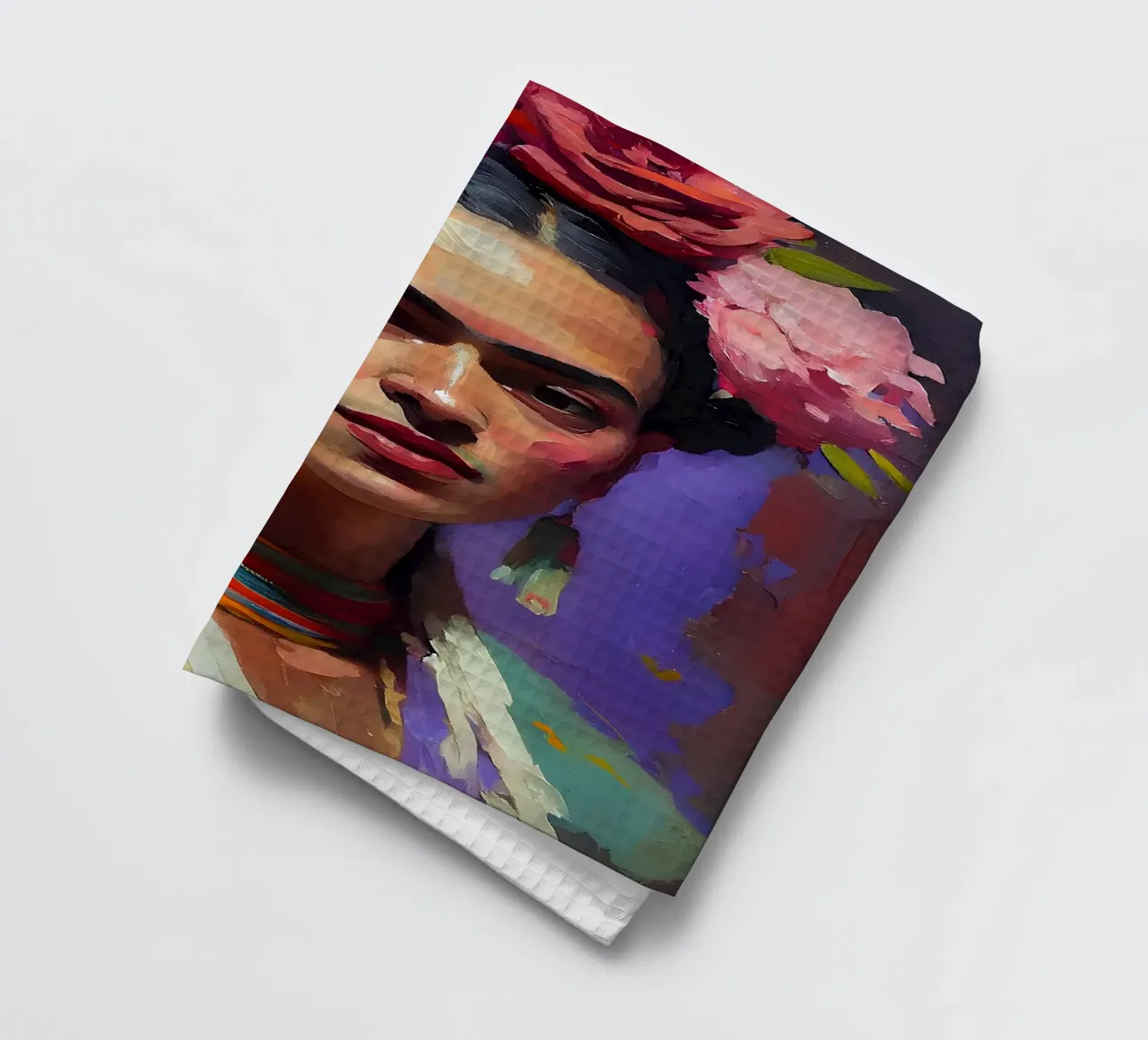 Portrait expressionniste de Frida Kahlo - gras, texturé, coloré torchon de NorwesClub