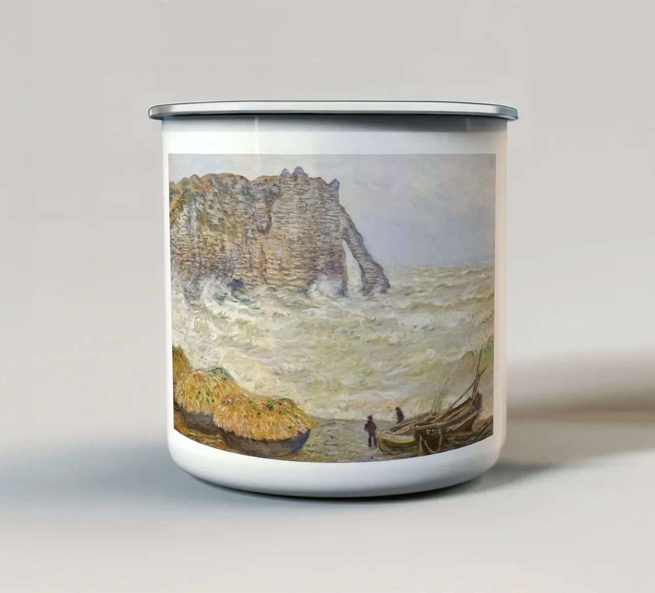 Il mare in tempesta di Claude Monet a Étretat (1883) tazza in smalto da Monet Art Prints