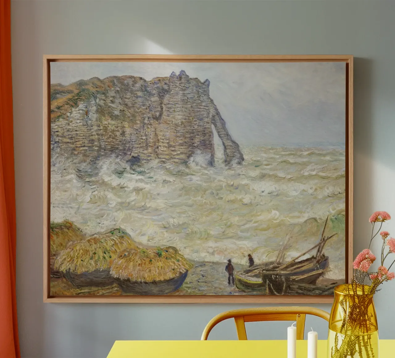 Il mare in tempesta di Claude Monet a Étretat (1883) tela con Cornice a cassetta da Monet Art Prints