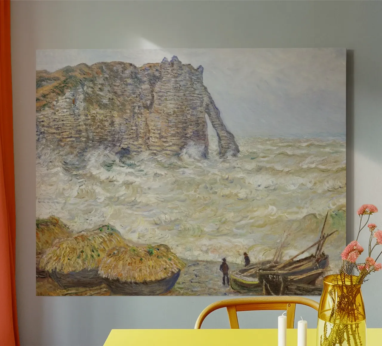 Il mare in tempesta di Claude Monet a Étretat (1883) tela con Cornice a cassetta da Monet Art Prints