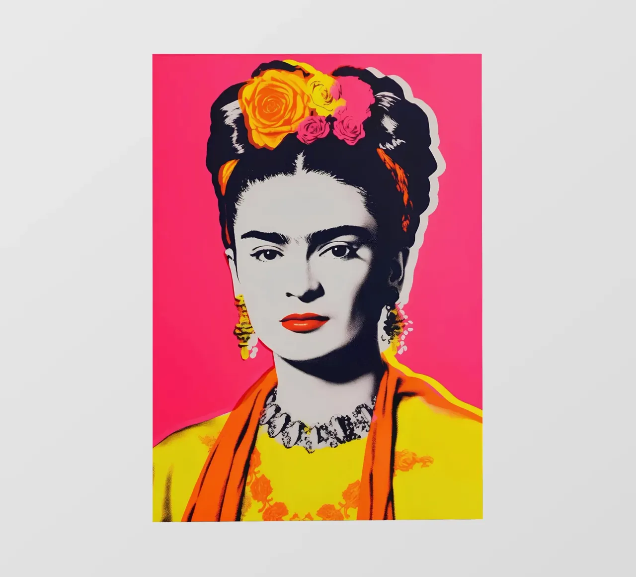Frida Kahlo Pop Art - Ritratto iconico, rosa caldo e giallo con telo in pvc da NorwesClub