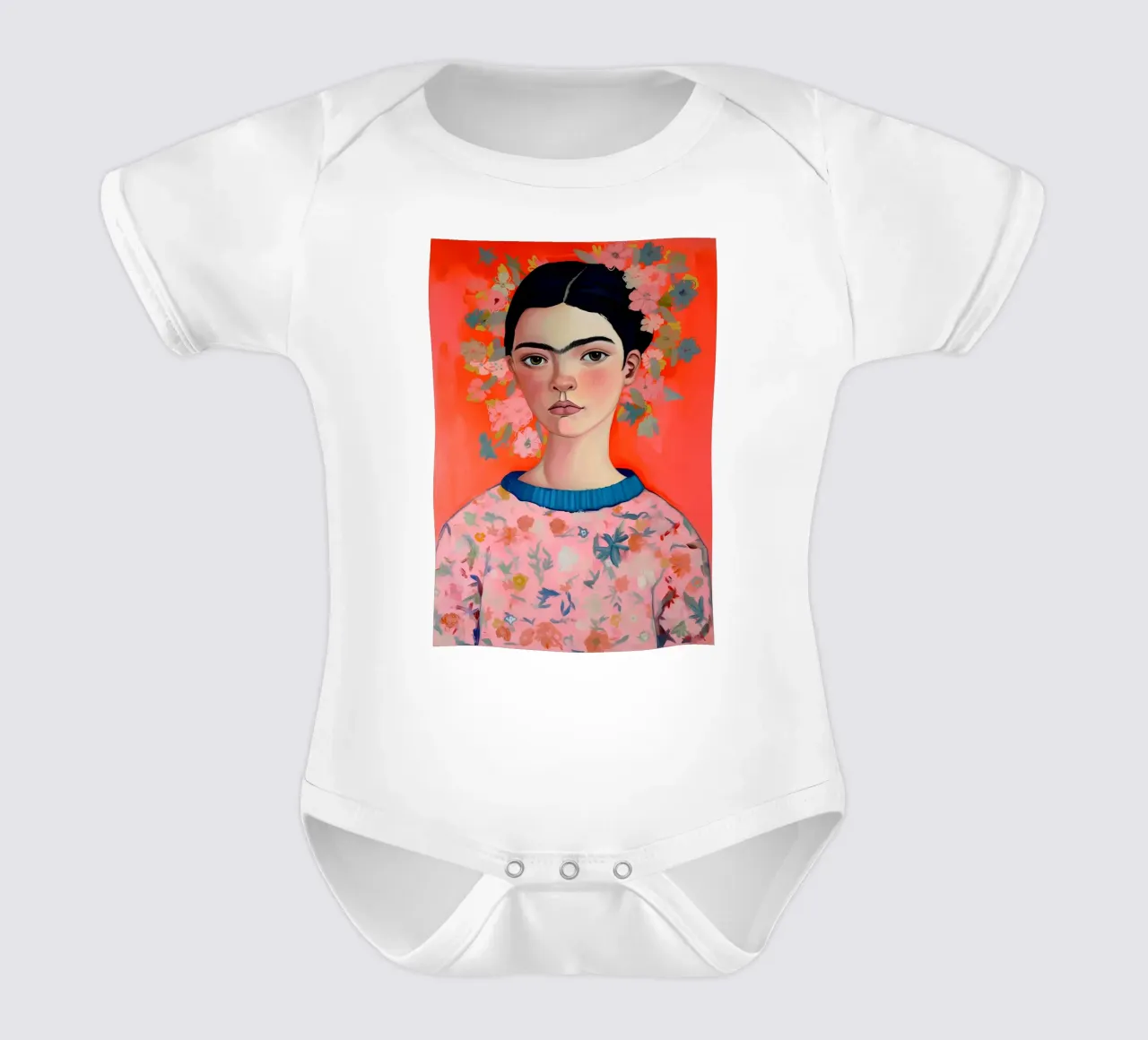 Frida Kahlo Contemporary Portrait - Vibrant Floral & Hot Cor short-sleeve baby romper by NorwesClub