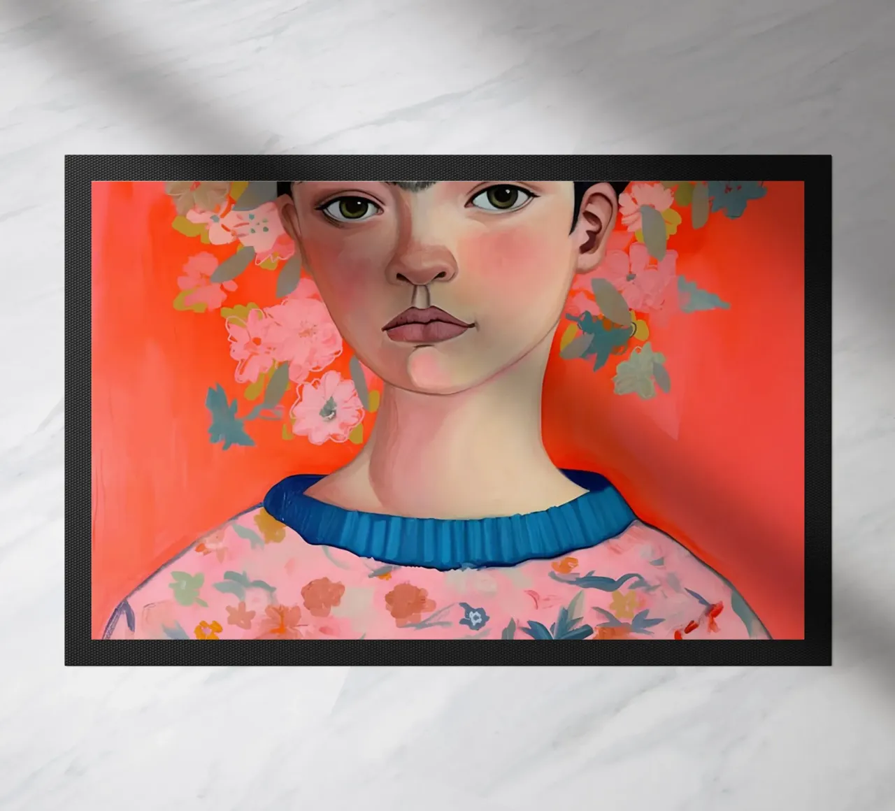 Frida Kahlo Contemporary Portrait - Vibrant Floral & Hot Cor doormat by NorwesClub