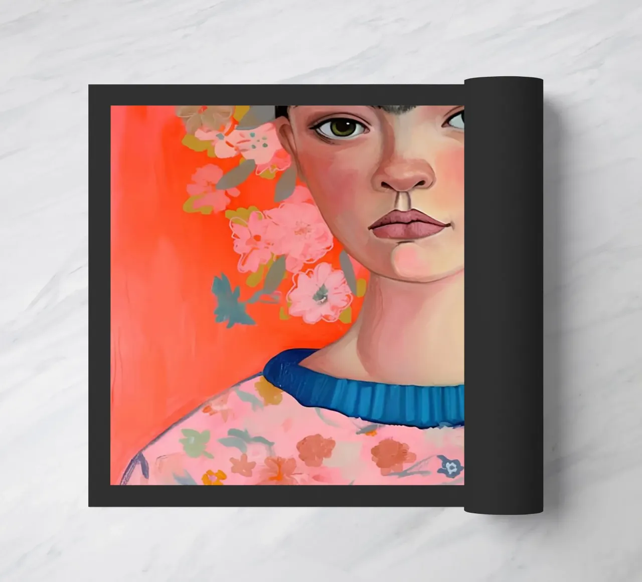 Frida Kahlo Contemporary Portrait - Vibrant Floral & Hot Cor doormat by NorwesClub