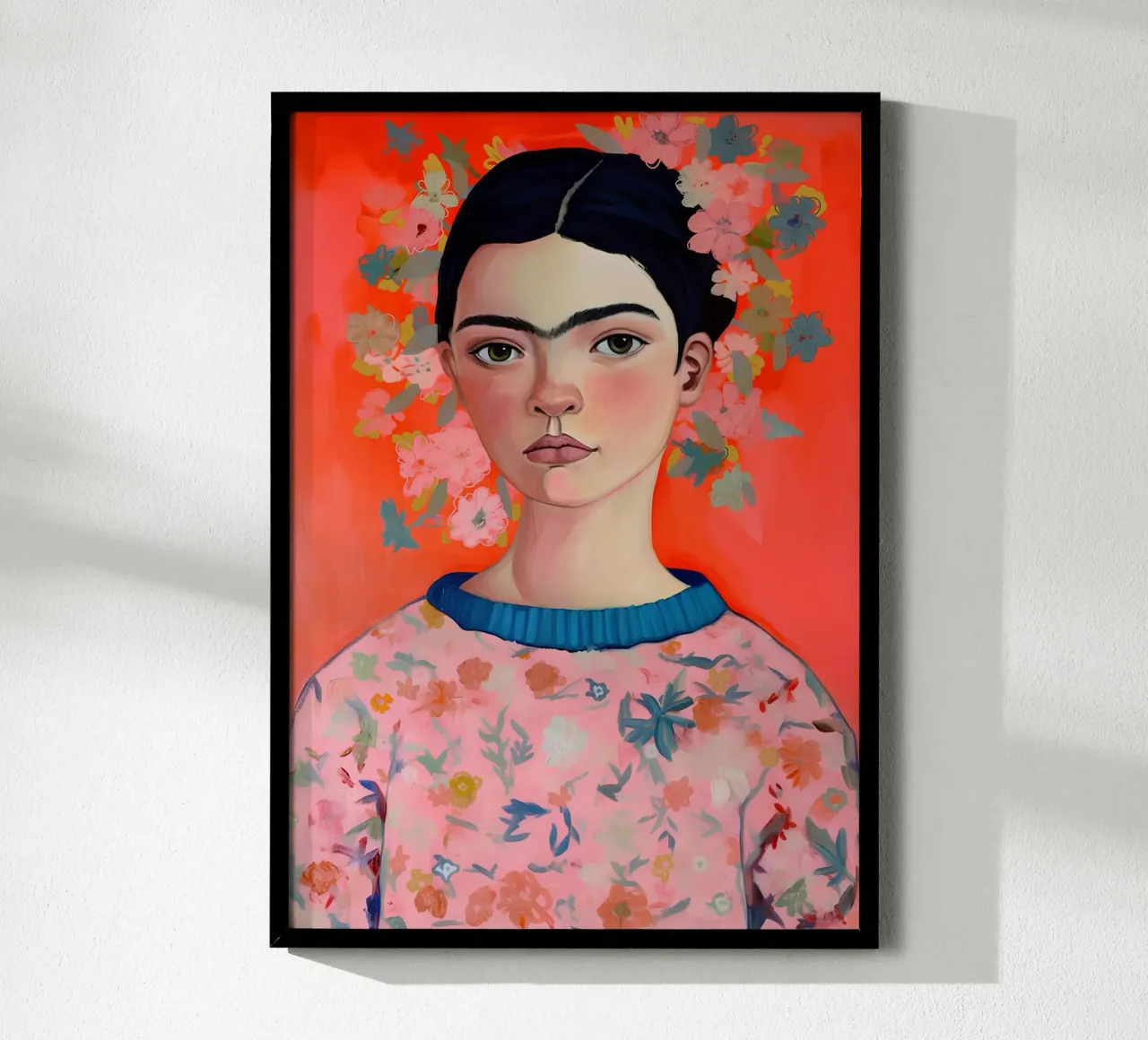 Ritratto contemporaneo di Frida Kahlo - Fiori vivaci e colori caldi carta hahnemühle da NorwesClub