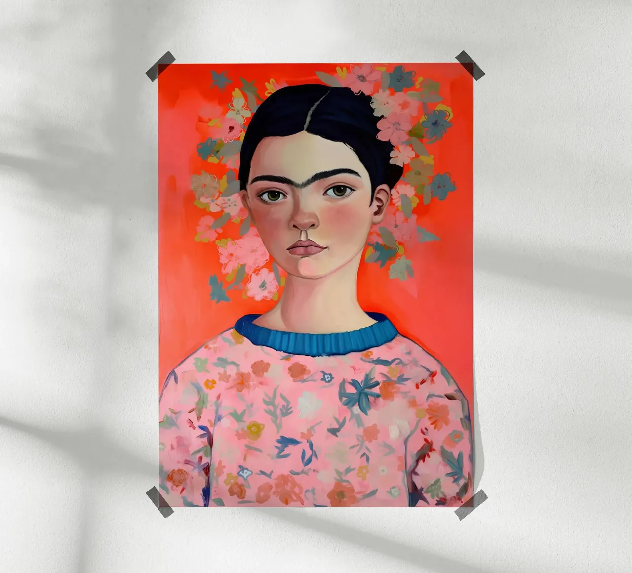 Ritratto contemporaneo di Frida Kahlo - Fiori vivaci e colori caldi carta hahnemühle da NorwesClub