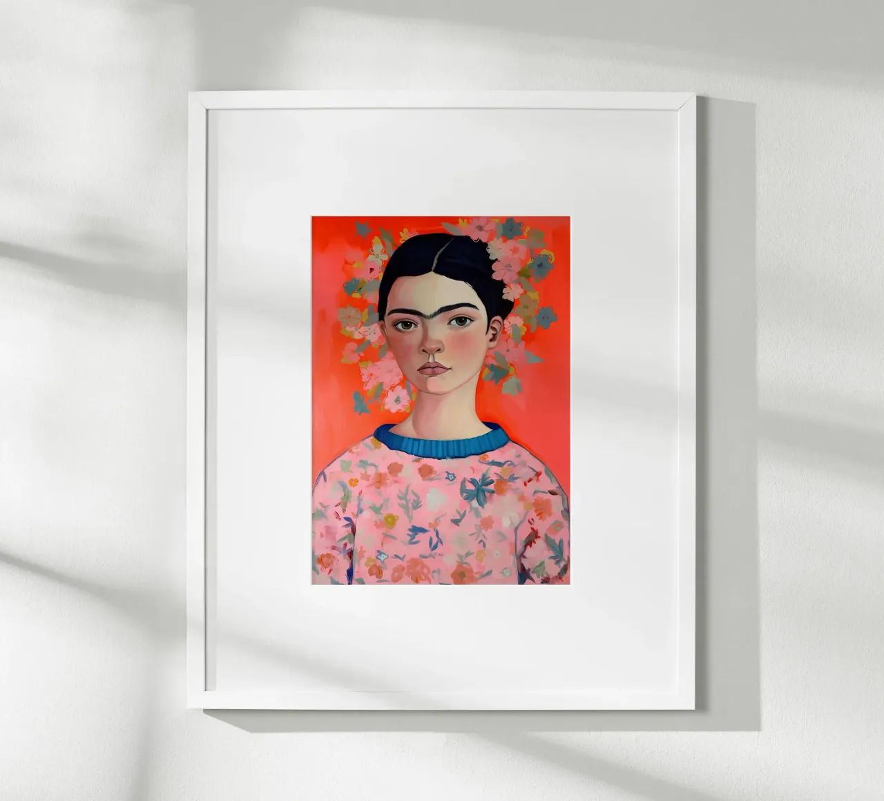 Ritratto contemporaneo di Frida Kahlo - Fiori vivaci e colori caldi carta hahnemühle da NorwesClub