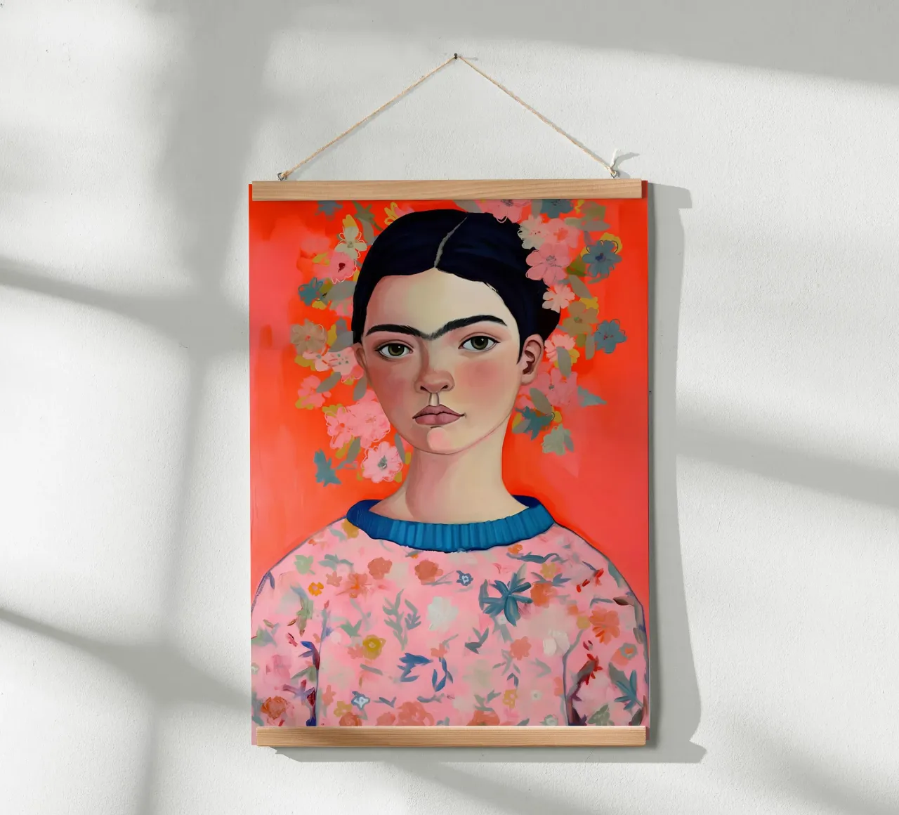 Ritratto contemporaneo di Frida Kahlo - Fiori vivaci e colori caldi carta hahnemühle da NorwesClub