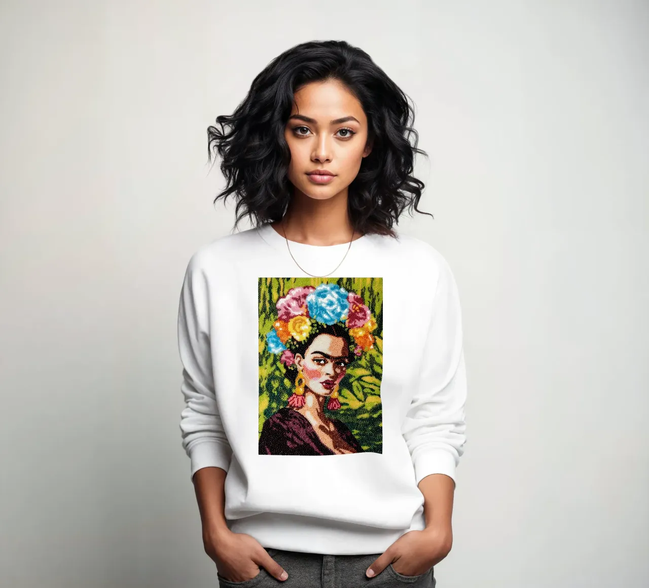 Frida Kahlo Textured Art - Pointe à l'aiguille unique Style Pop Icon sweat de NorwesClub