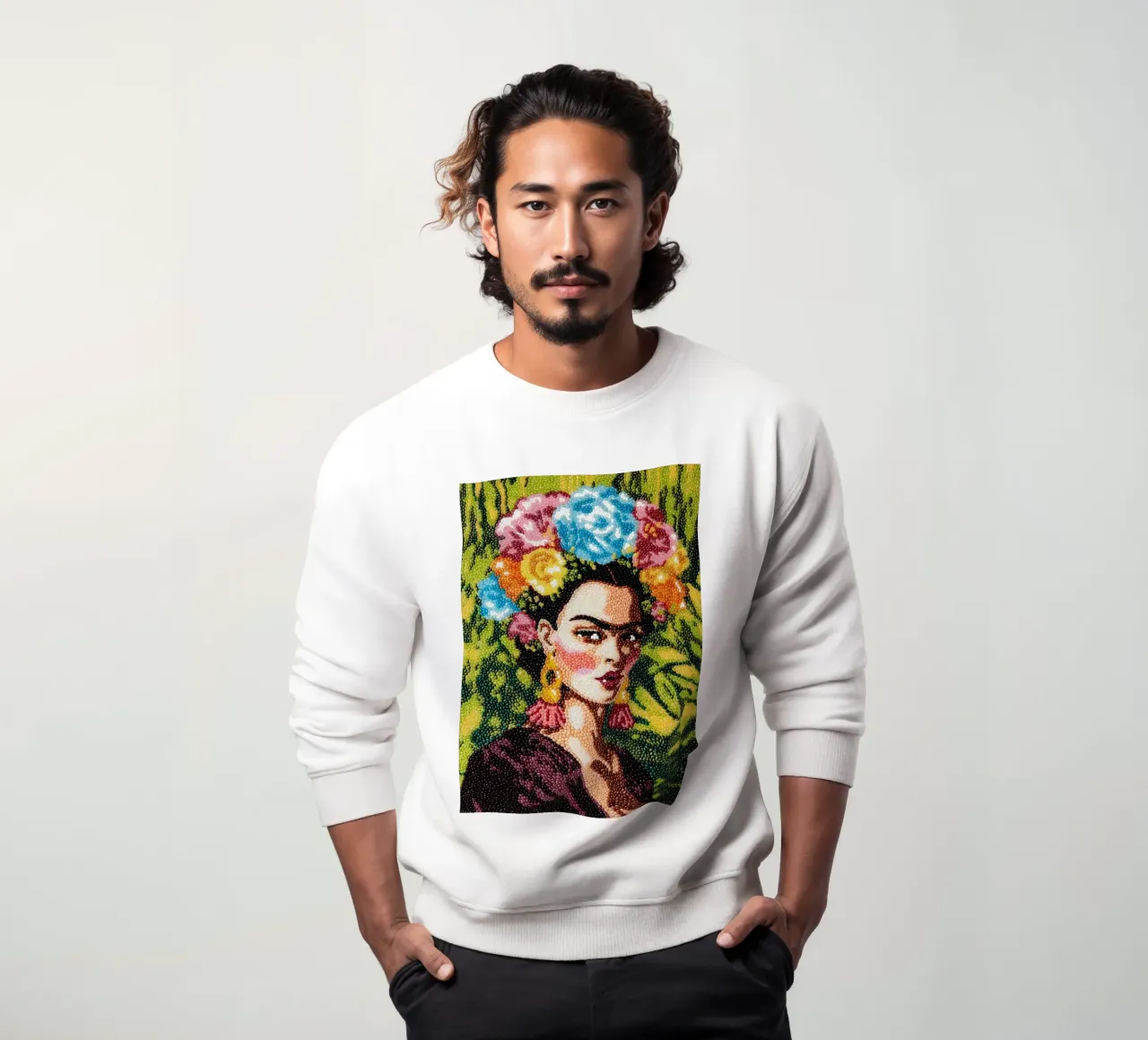 Frida Kahlo Textured Art - Pointe à l'aiguille unique Style Pop Icon sweat de NorwesClub