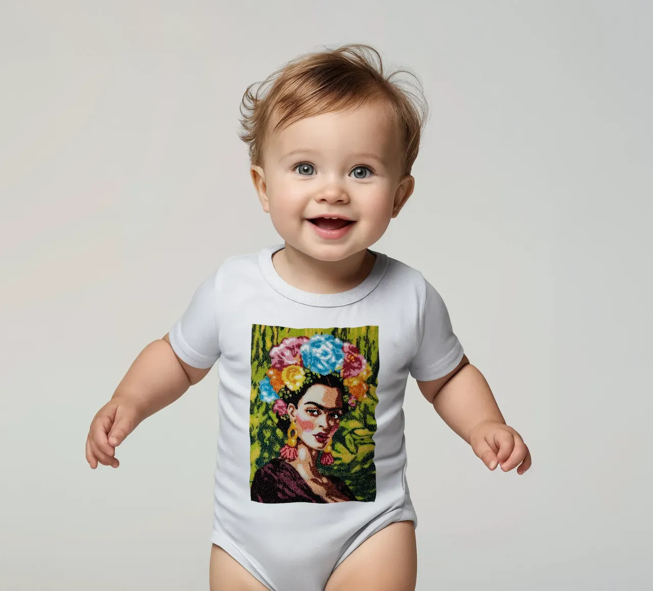 Frida Kahlo Textured Art - Pointe à l'aiguille unique Style Pop Icon body bébé de NorwesClub
