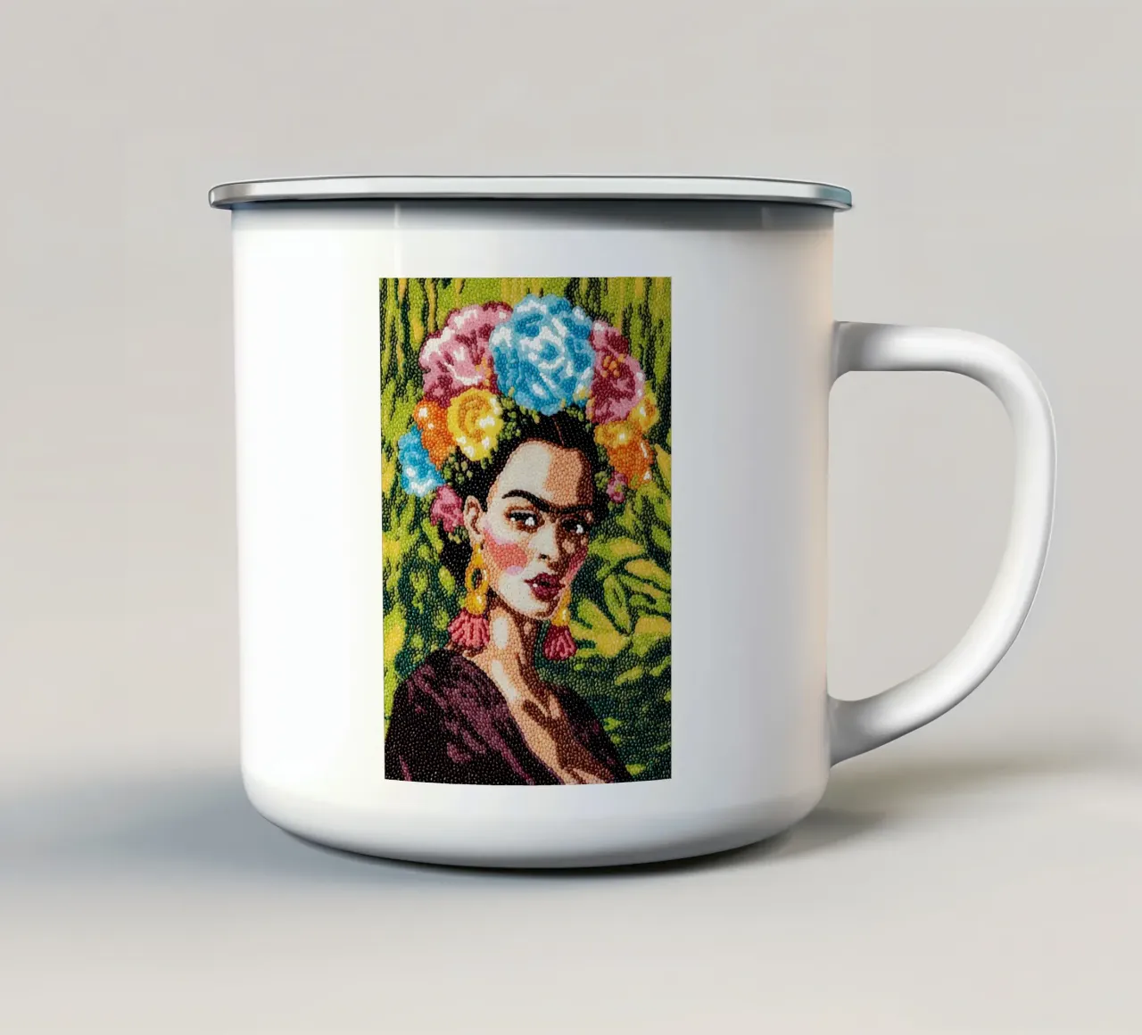 Frida Kahlo Textured Art - Pointe à l'aiguille unique Style Pop Icon mug en émail de NorwesClub