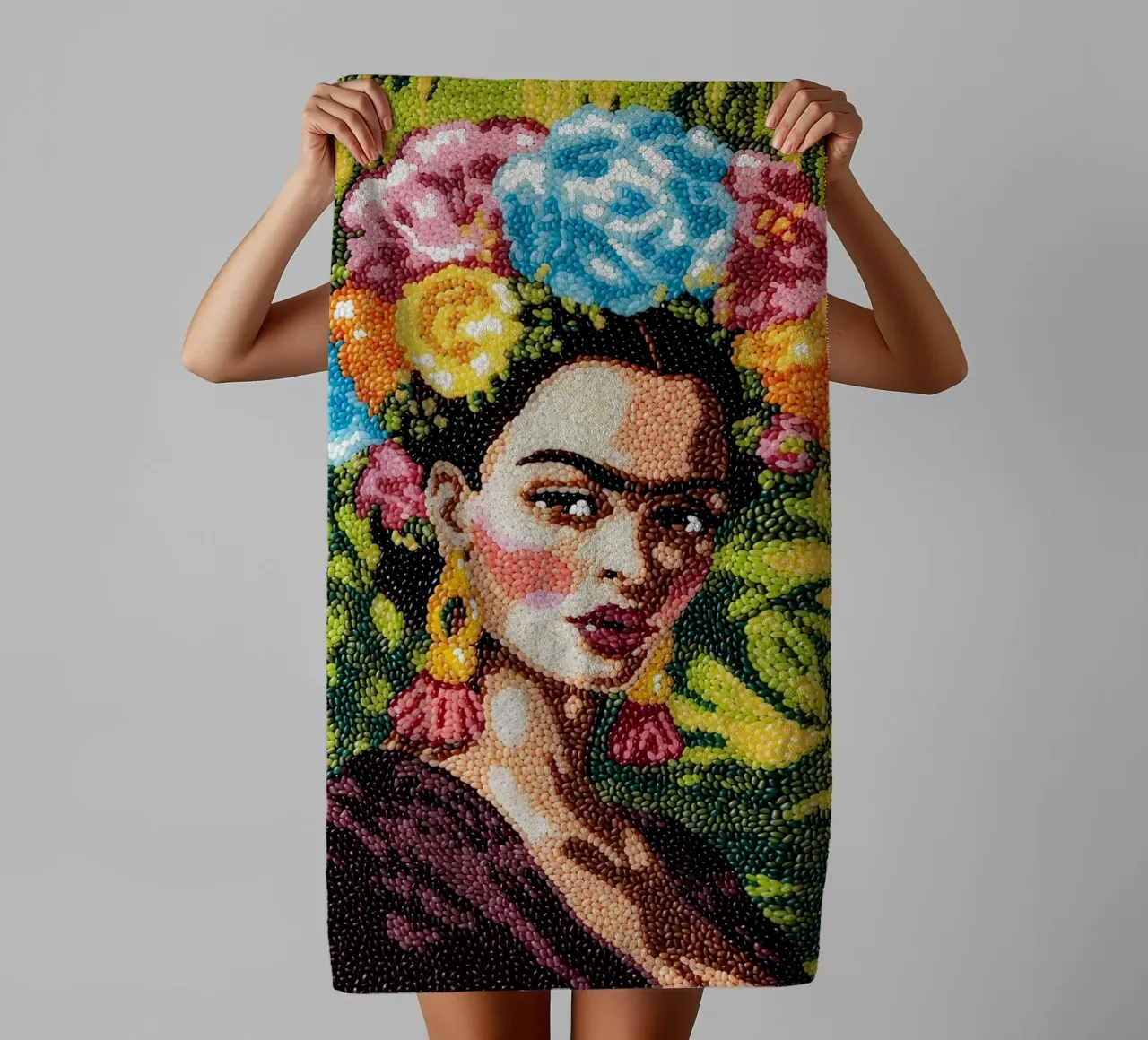 Frida Kahlo Textured Art - Pointe à l'aiguille unique Style Pop Icon serviette de bain de NorwesClub