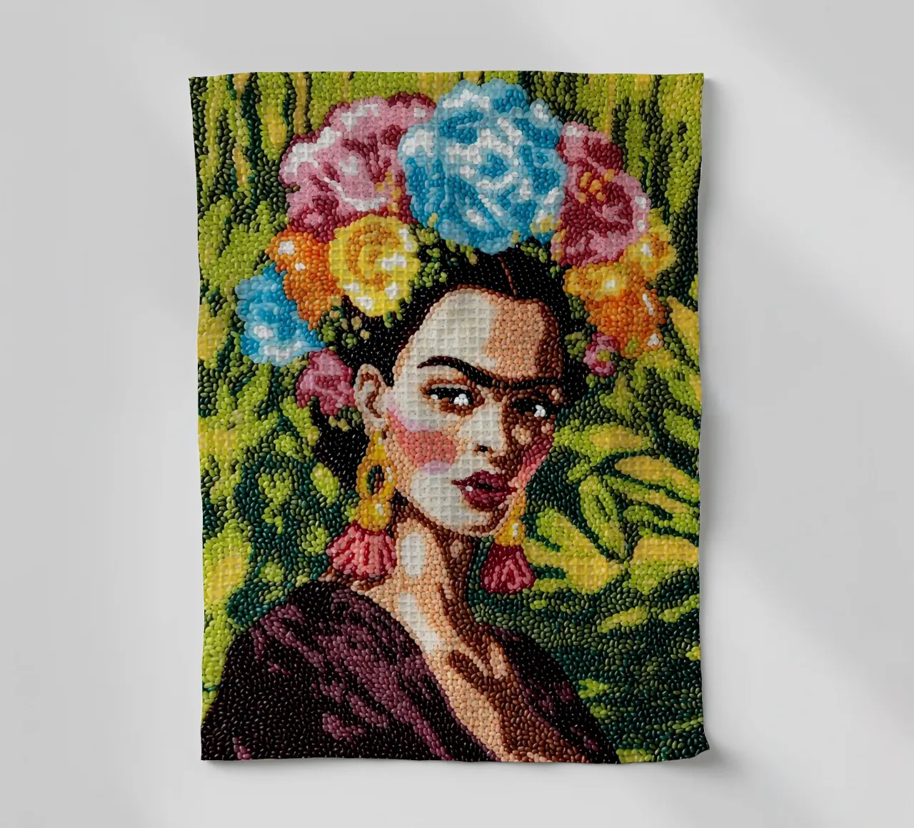 Frida Kahlo Textured Art - Pointe à l'aiguille unique Style Pop Icon torchon de NorwesClub