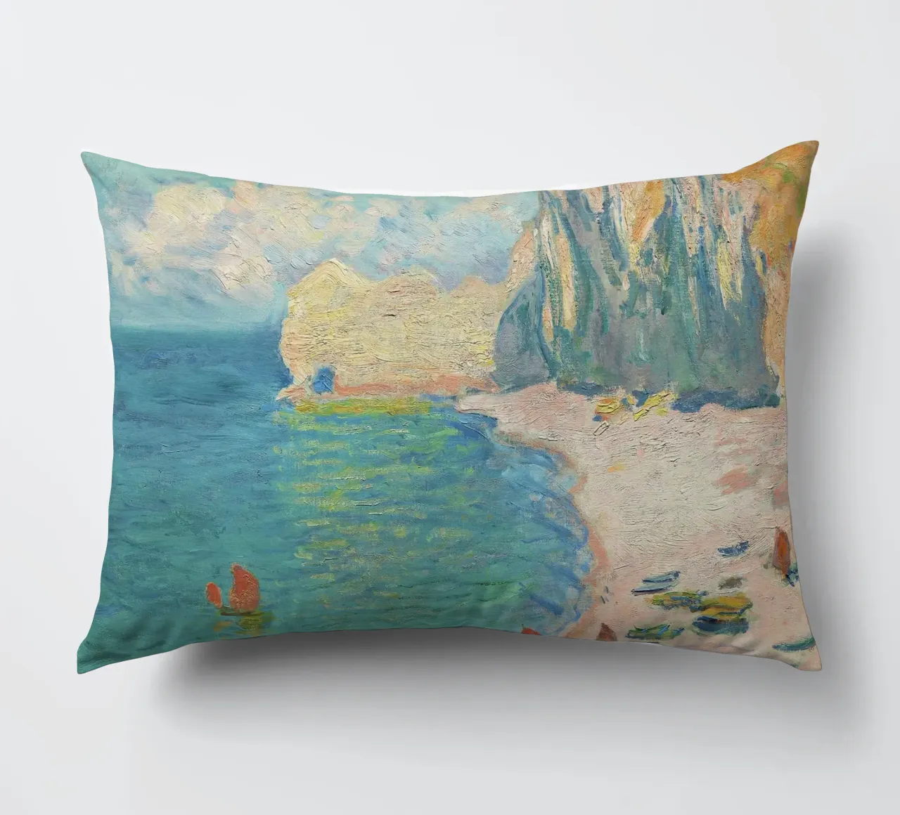La spiaggia e la Falaise d'Amont (1885) di Claude Monet cuscino da Venus Art
