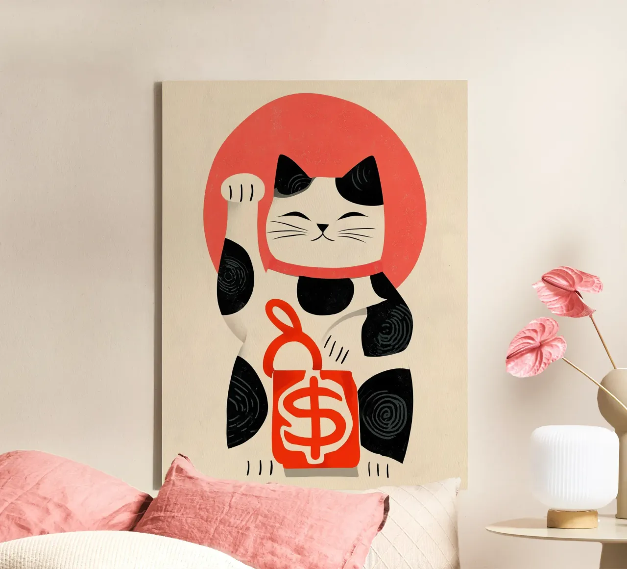 Maneki-neko | Il gatto fortunato con la borsa tela con Cornice a cassetta da Autofocus