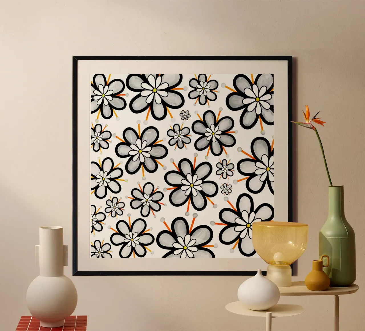 Skurrile Gänseblümchen-Kritzeleien Poster von Botanical Pattern House