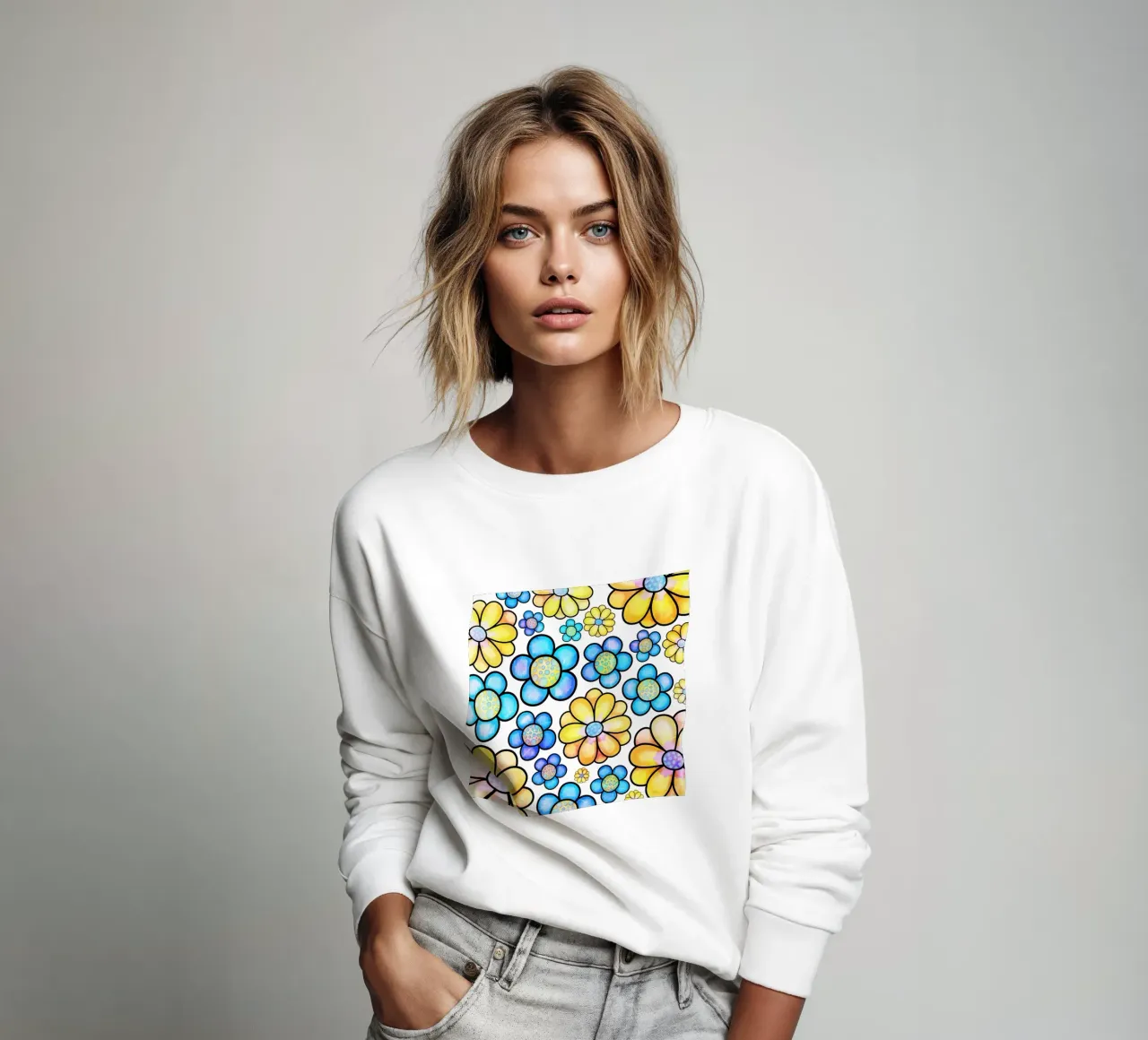 Whimsical Daisy Doodles sweatshirt by Botanical Pattern House