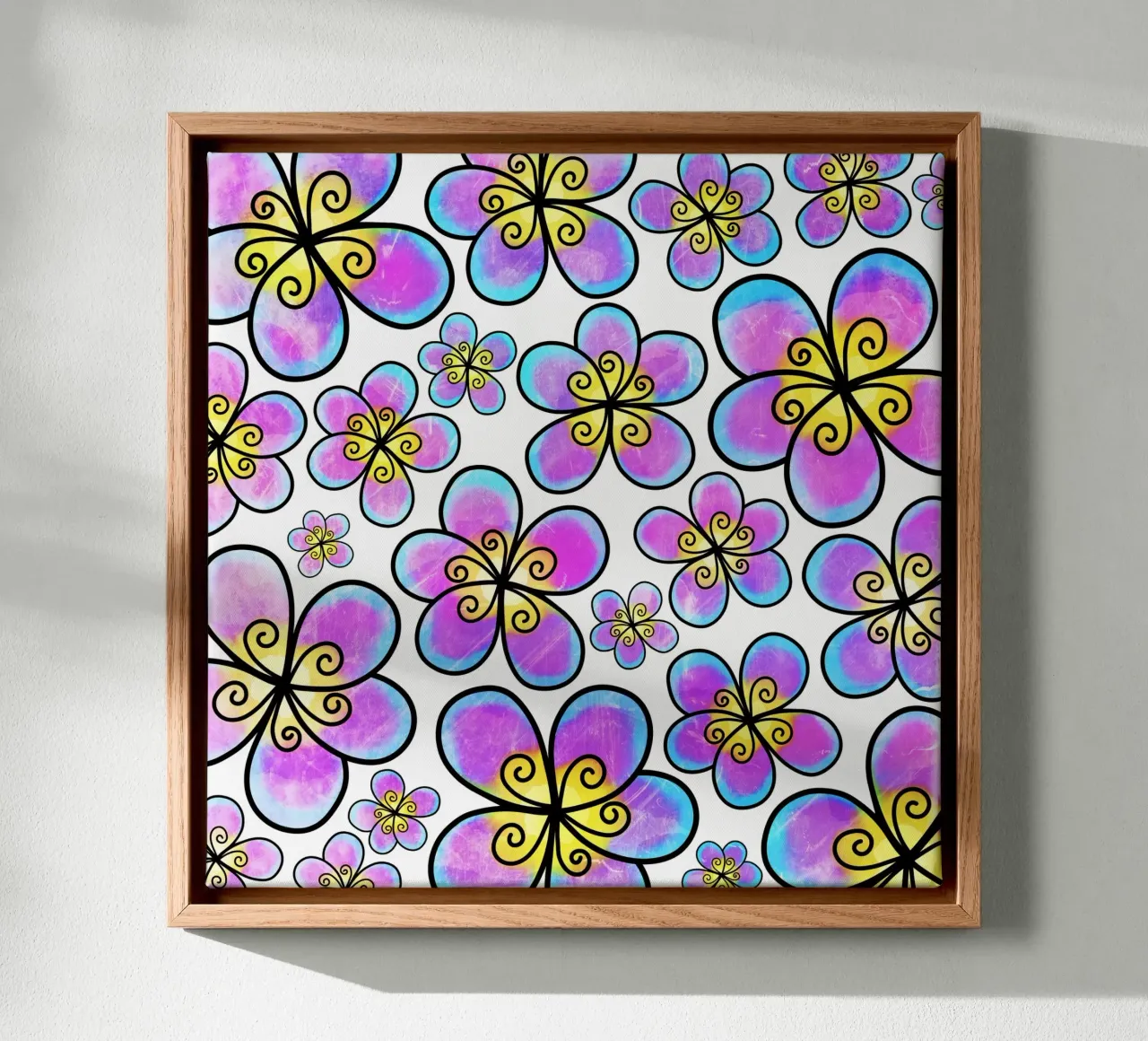 Whimsical Daisy Doodles canvas with Floater frame by Botanical Pattern House