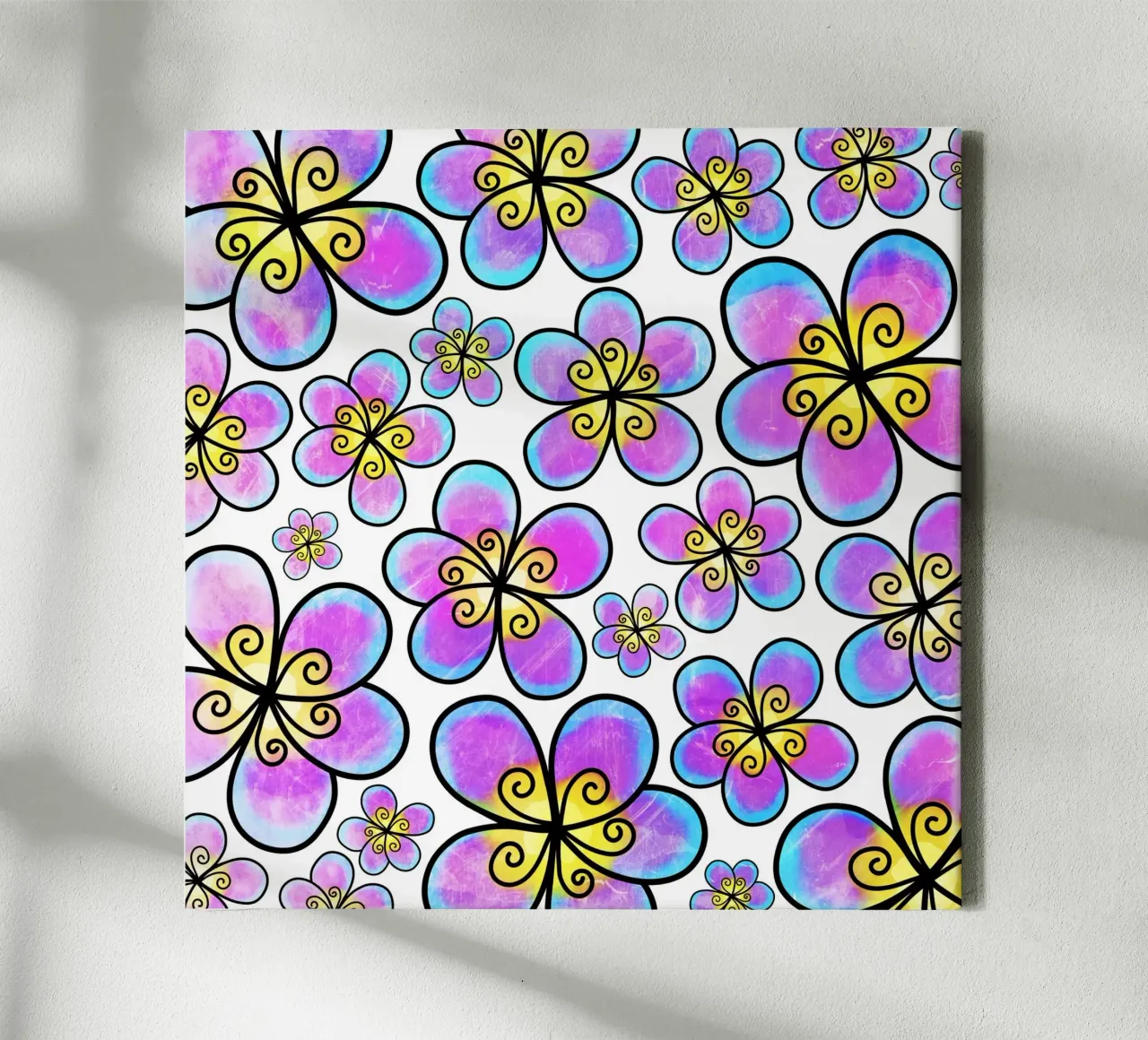 Whimsical Daisy Doodles canvas with Floater frame by Botanical Pattern House