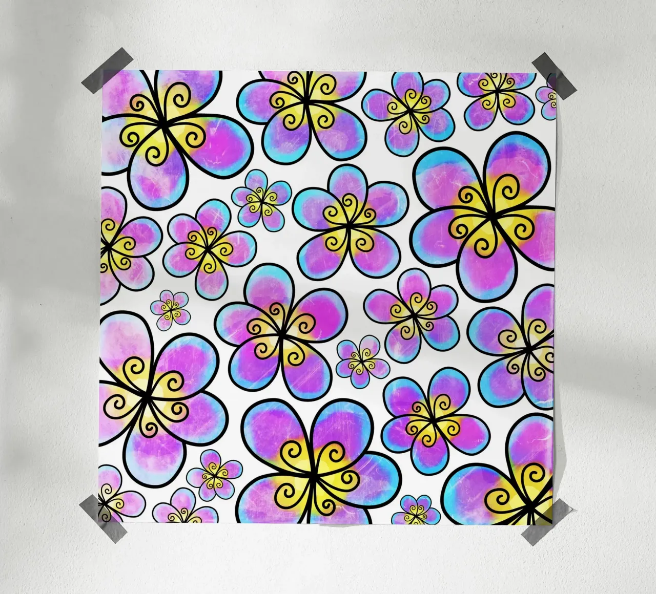 Scarabocchi di margherite stravaganti poster con telaio in legno da Botanical Pattern House