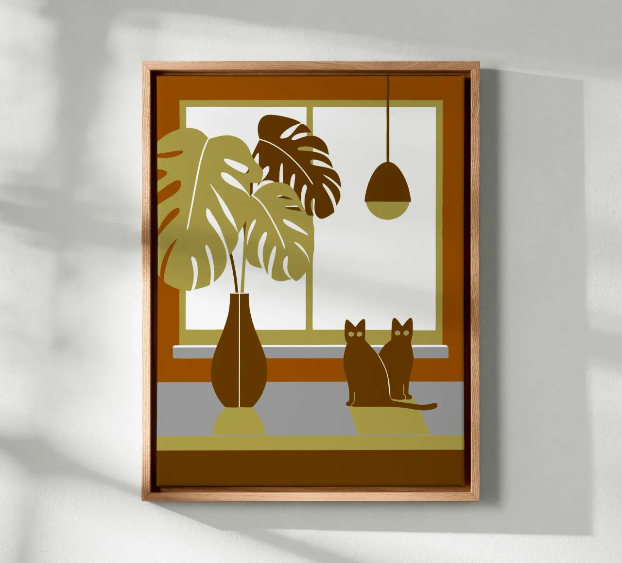 Fiori di Monstera e gatti tela con Cornice a cassetta da TODAY'S SHOP