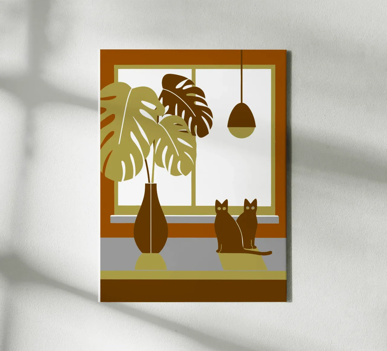 Fiori di Monstera e gatti tela con Cornice a cassetta da TODAY'S SHOP
