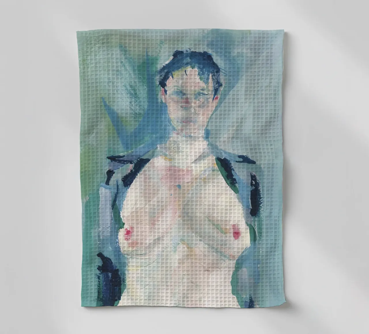 Woman Against Blue tea towel by Aviwe Apleni