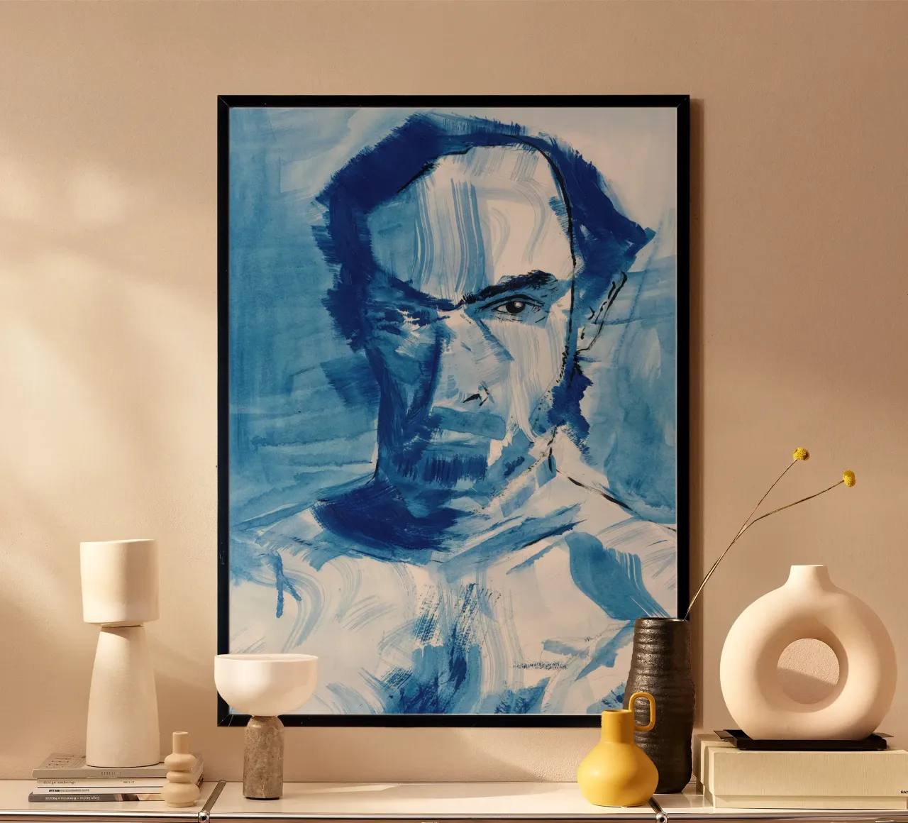 Blue Man poster with plastic frame by Aviwe Apleni