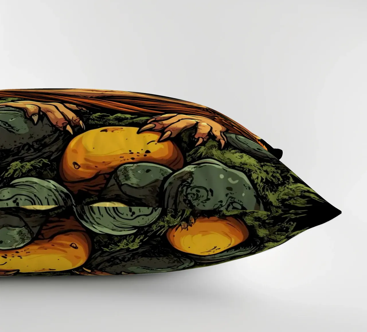 Folletto in un nido di muschio con occhi grandi cuscino da pixelbull - medieval art and more