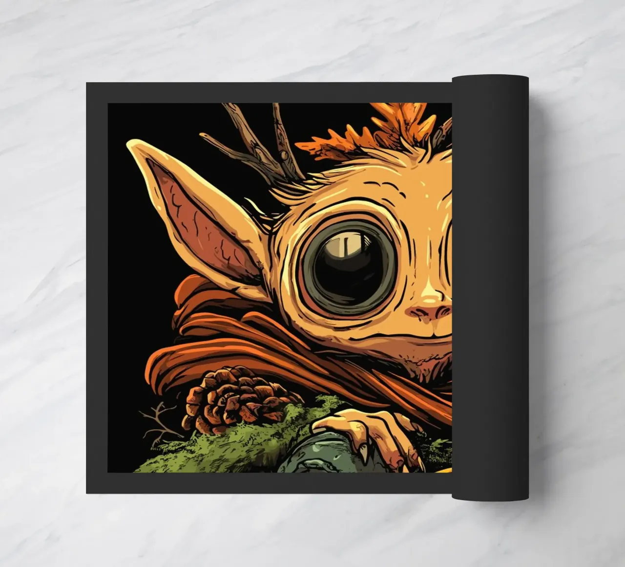 Goblin in a moss nest with big eyes doormat by pixelbull - medieval art and more