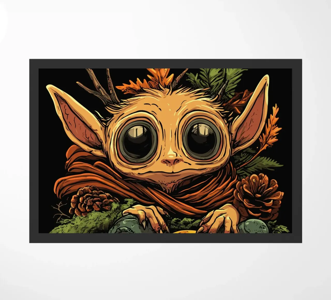 Goblin in a moss nest with big eyes doormat by pixelbull - medieval art and more