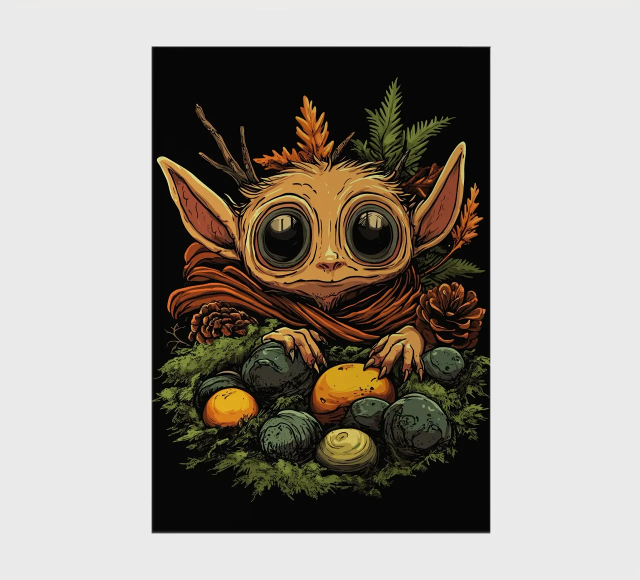 Goblin in a moss nest with big eyes notebook by pixelbull - medieval art and more