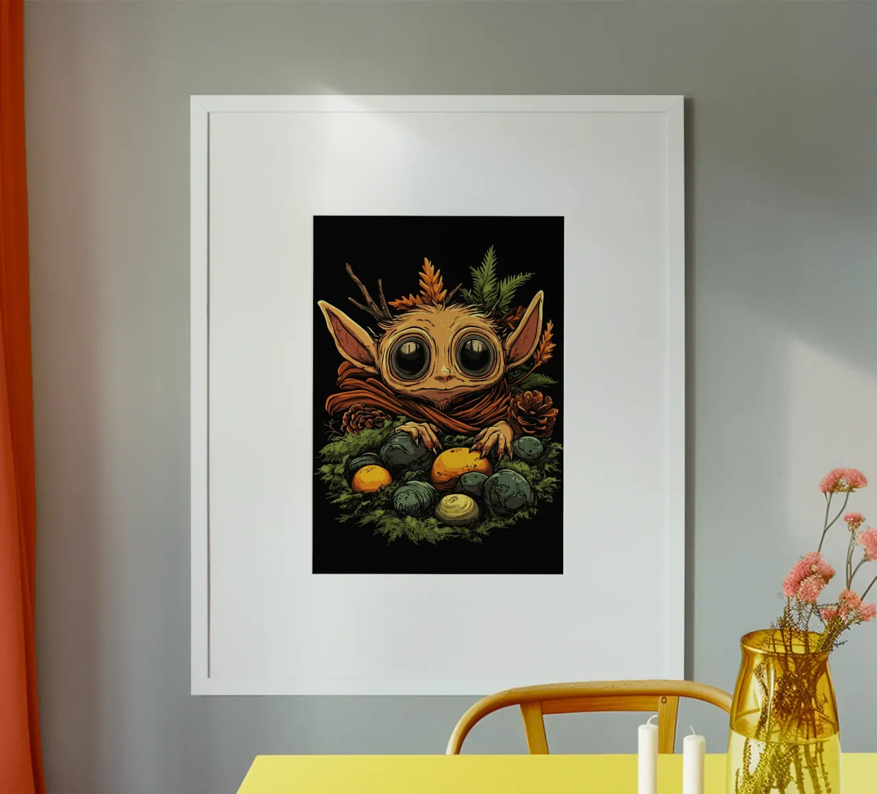 Goblin im Moosnest mit großen Augen Poster von pixelbull - medieval art and more