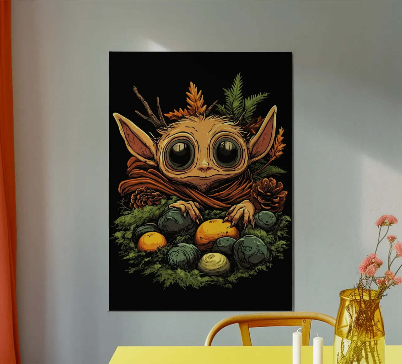 Goblin im Moosnest mit großen Augen Poster von pixelbull - medieval art and more