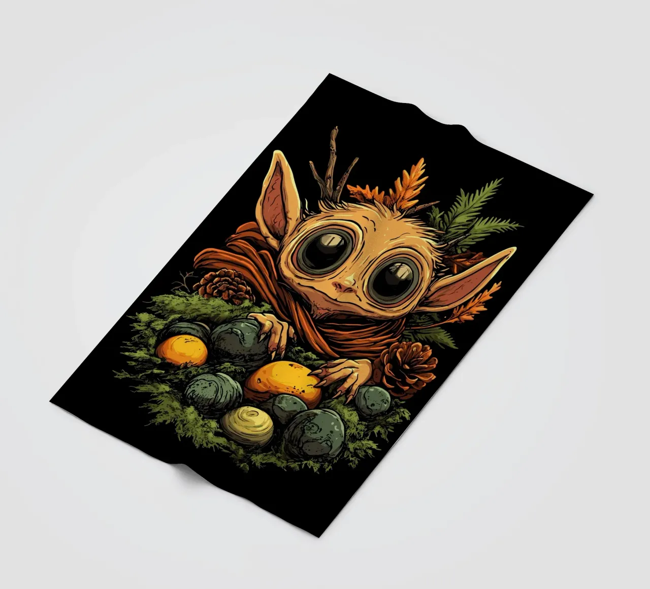 Kabouter in een mosnest met grote ogen fleecedeken van pixelbull - medieval art and more
