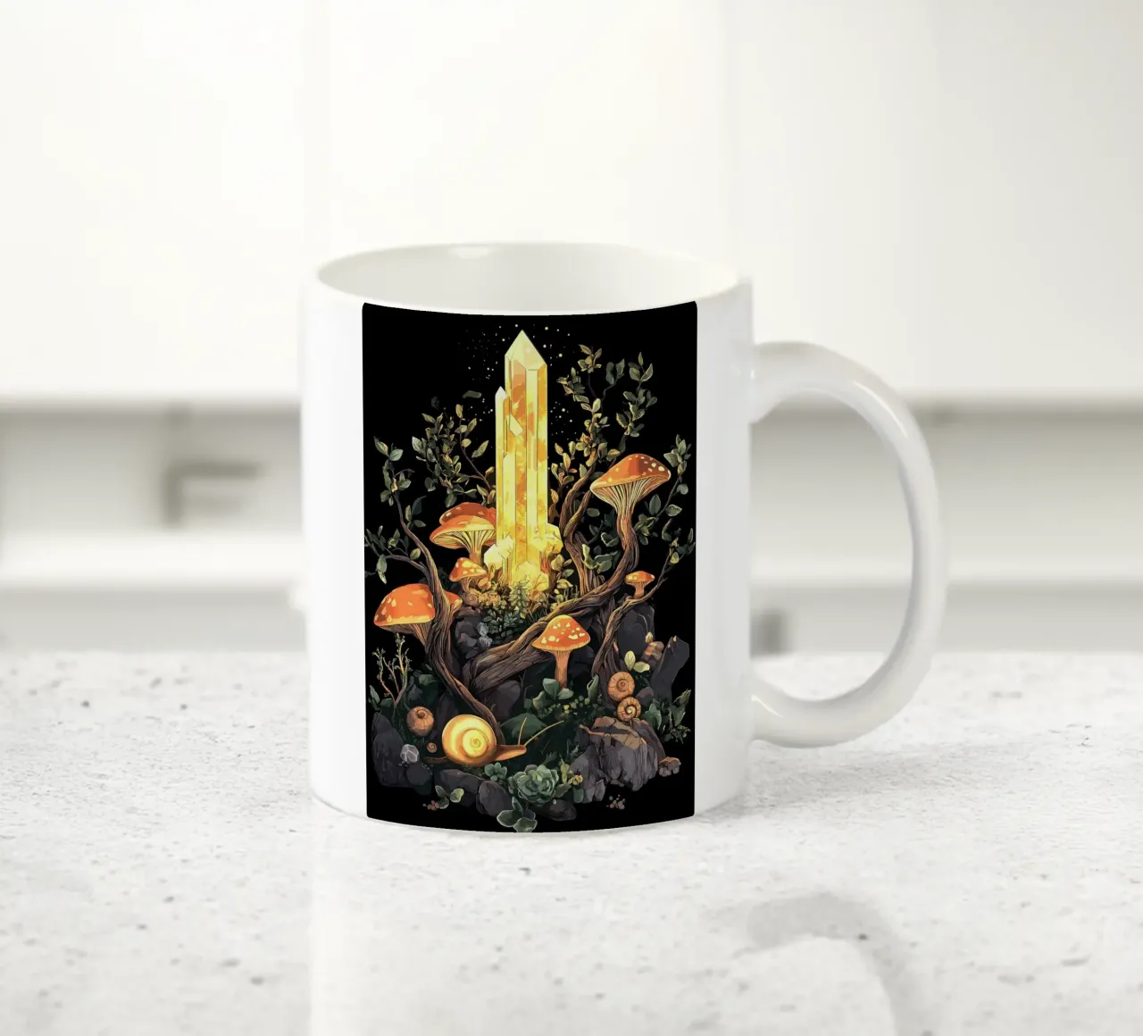 Cristallo splendente nella foresta di funghi tazza in ceramica da pixelbull - medieval art and more