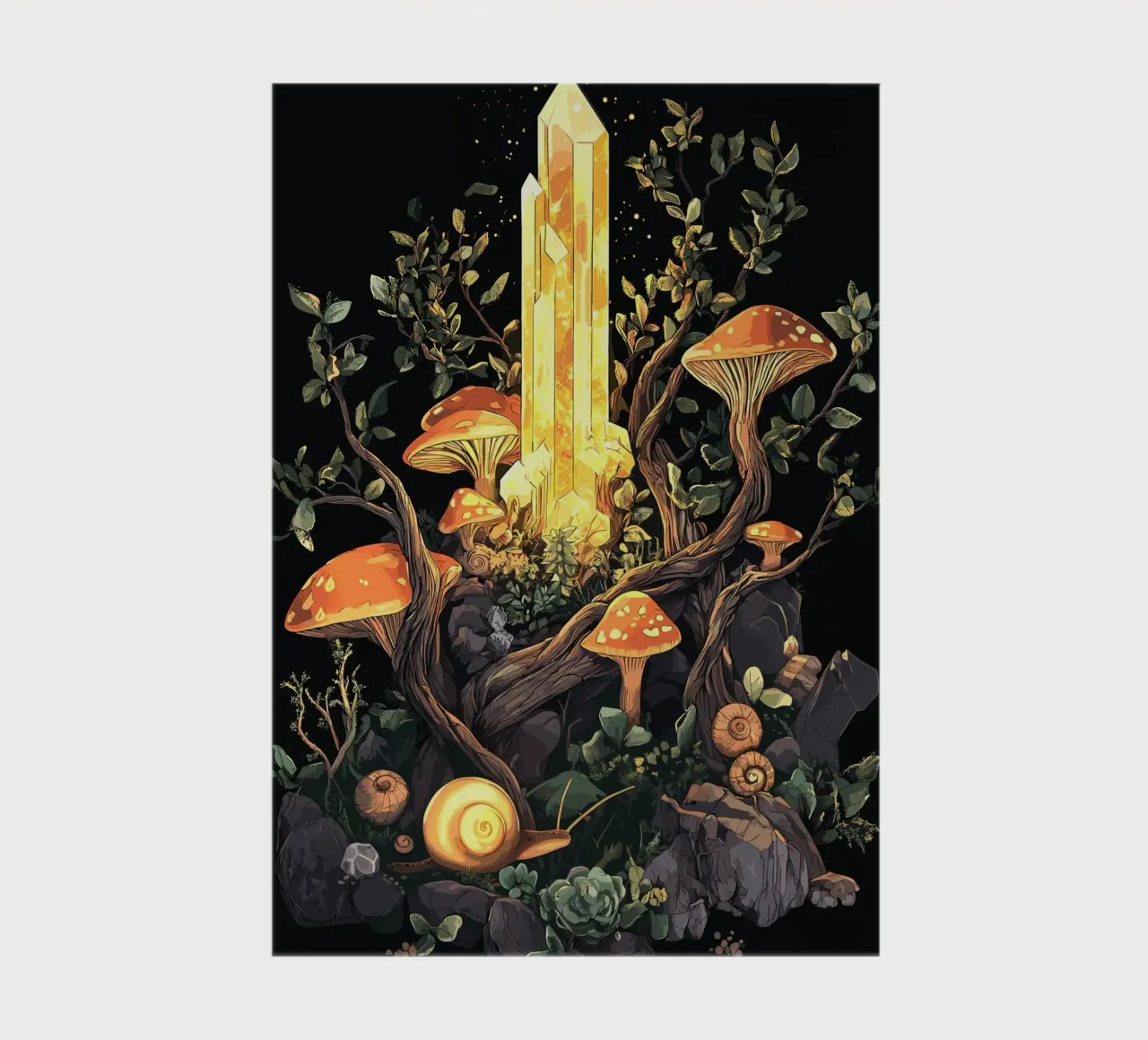 Shining crystal in the mushroom forest notebook by pixelbull - medieval art and more